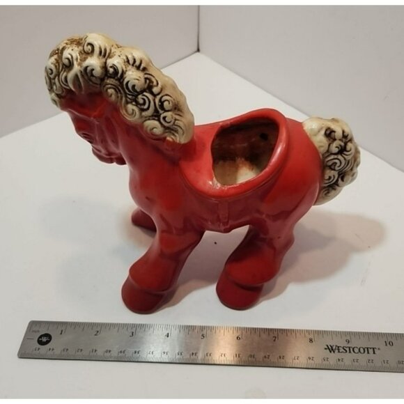 Vintage Shawnee Pottery Red Pony w/Curly Mane/Tail Planter 8" Tall by 9.5" Long - Picture 13 of 14